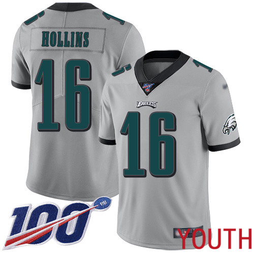 Youth Philadelphia Eagles #16 Mack Hollins Limited Silver Inverted Legend NFL Jersey 100th Season Football->philadelphia eagles->NFL Jersey